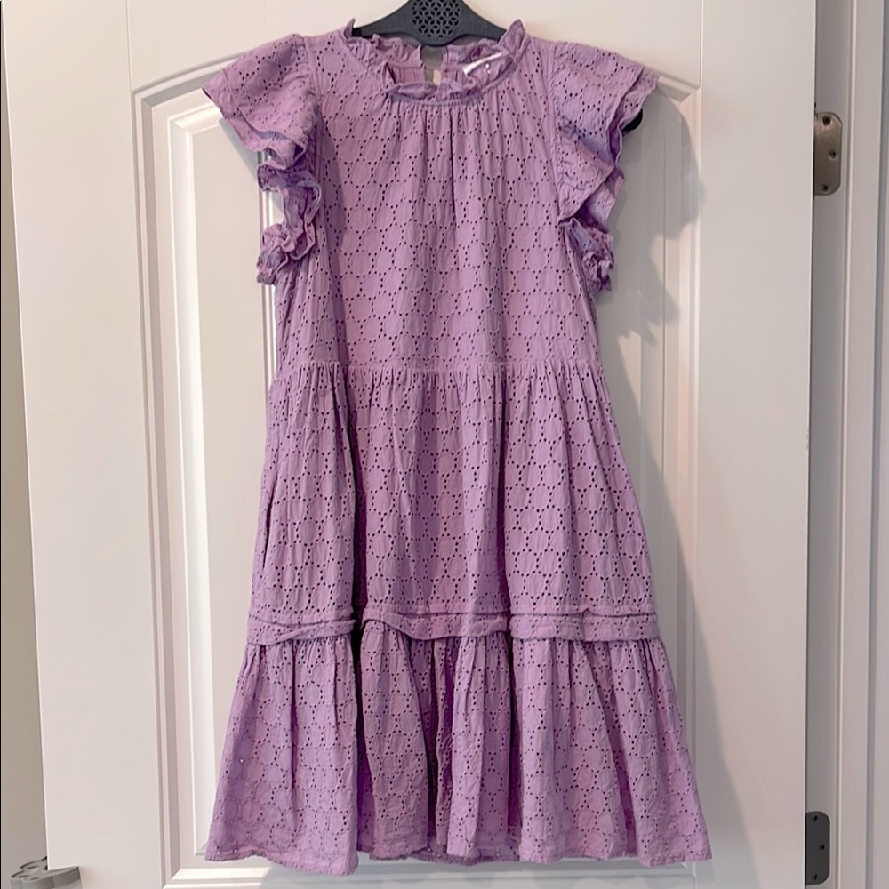 Olivaceous Purple‎ Lavender Eyelet Ruffle Dress S